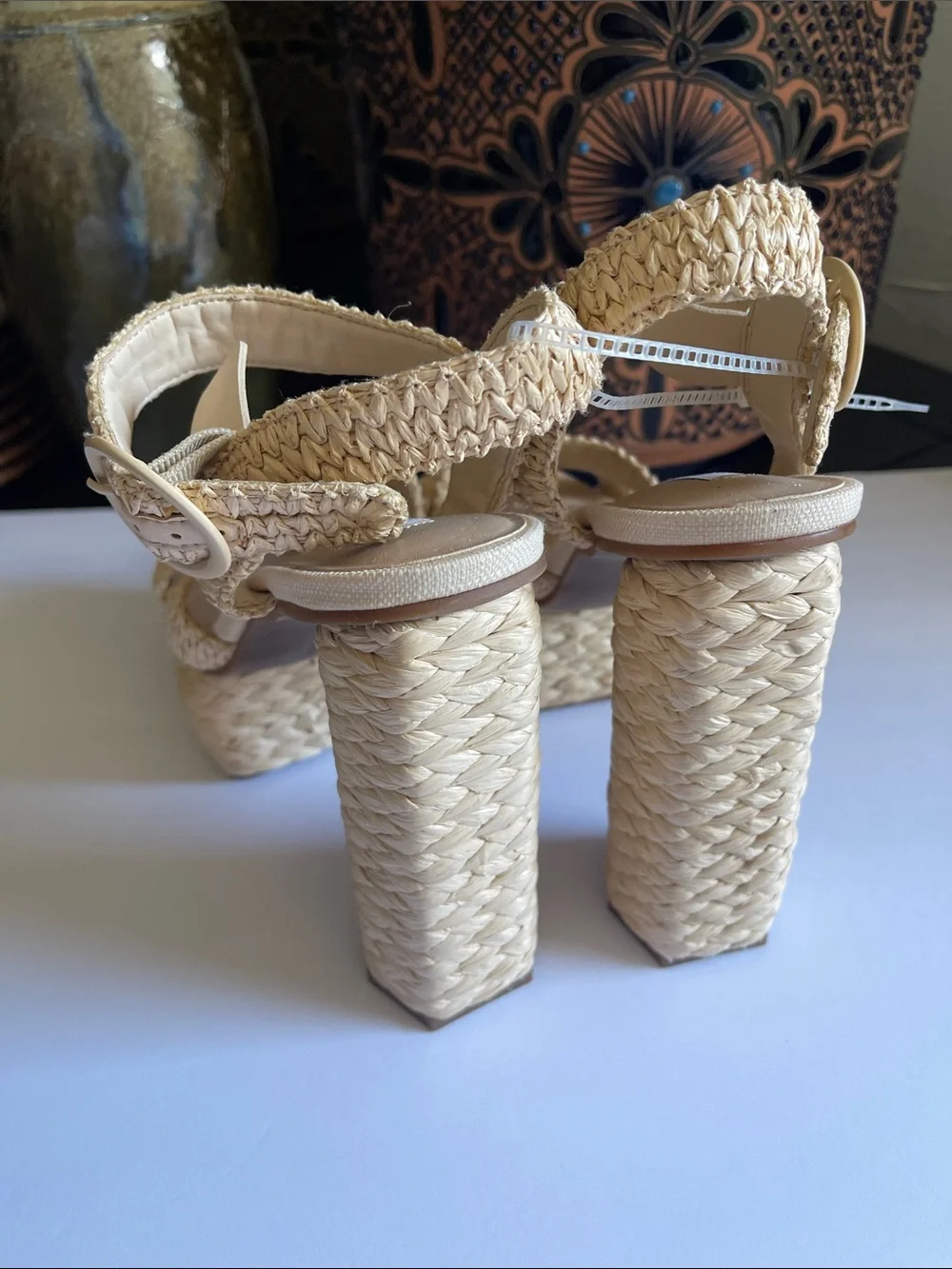 Gianni Bini Beige Woven Platform Chunky heel